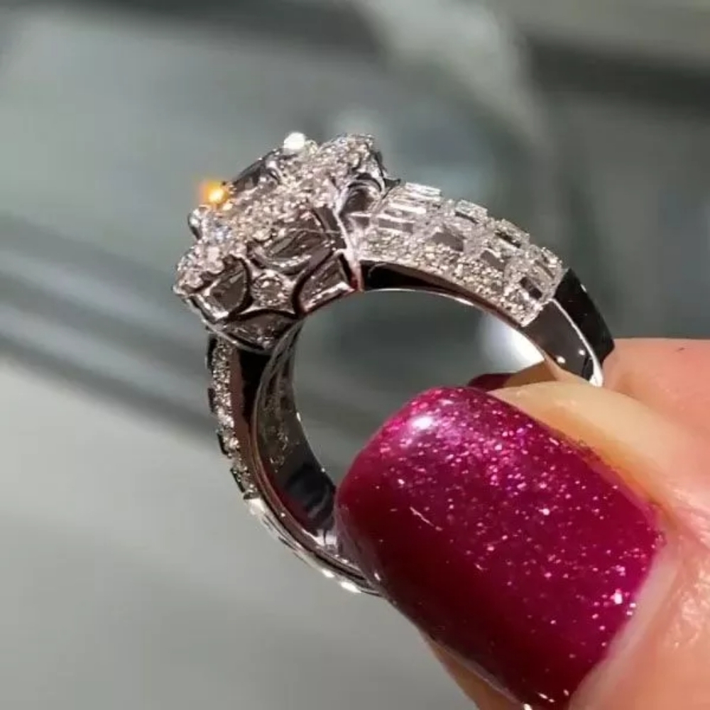 New 925 Silver Double Layer Engagement Diamond Ring - Picture 4 of 4